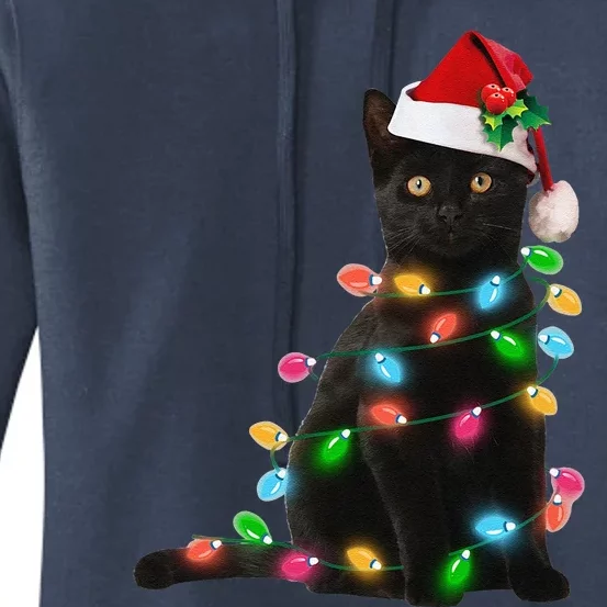 Black Cat Christmas Light Funny Cat Lover Christmas Women's Pullover Hoodie