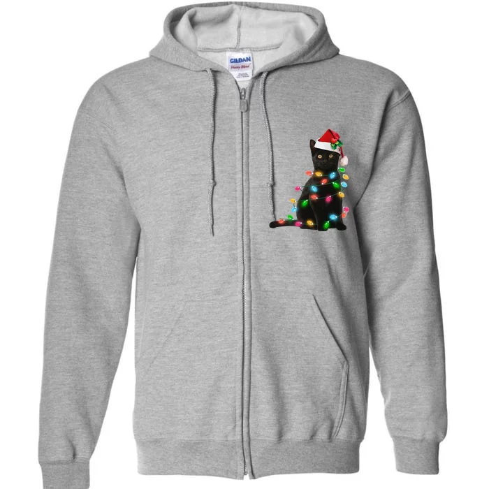 Black Cat Christmas Light Funny Cat Lover Christmas Full Zip Hoodie