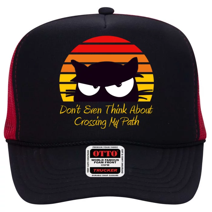 Black Cat Crossing His Path Funny Novelty Gift High Crown Mesh Trucker Hat