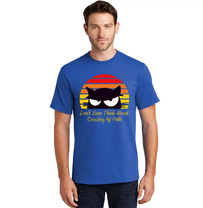 Black Cat Crossing His Path Funny Novelty Gift Tall T-Shirt