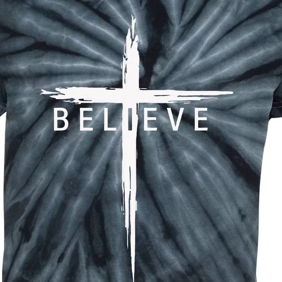 Believe Christian Cross Jesus Christ Christians Kids Tie-Dye T-Shirt