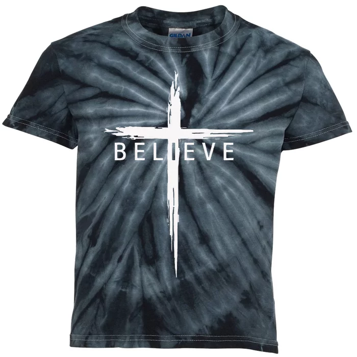 Believe Christian Cross Jesus Christ Christians Kids Tie-Dye T-Shirt