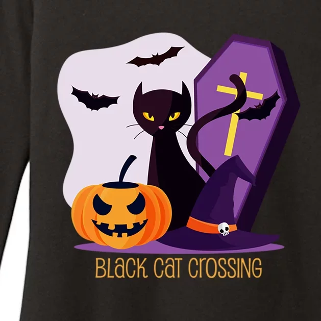 Black Cat Crossing Cool Gift Womens CVC Long Sleeve Shirt