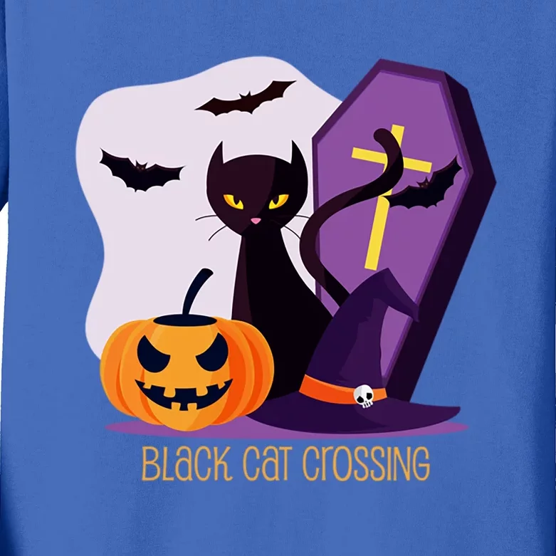 Black Cat Crossing Cool Gift Kids Long Sleeve Shirt