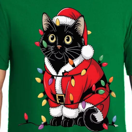 Black Cat Christmas Tree Lights Funny Santa Kitten Led Light Pajama Set