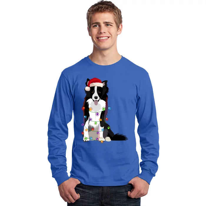 Border Collie Christmas Lights Xmas Dog Lover Cute Gift Long Sleeve Shirt