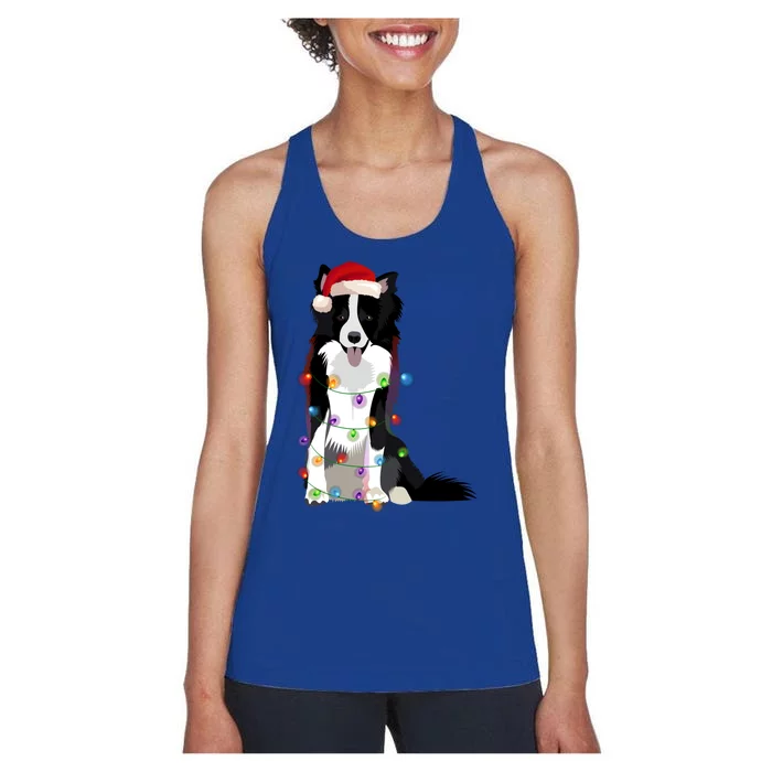 Border Collie Christmas Lights Xmas Dog Lover Cute Gift Women's Racerback Tank