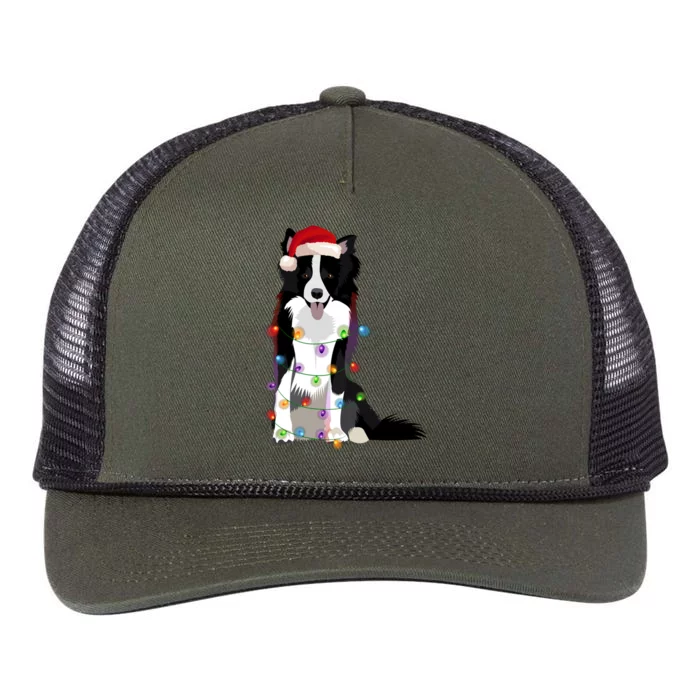 Border Collie Christmas Lights Xmas Dog Lover Cute Gift Retro Rope Trucker Hat Cap