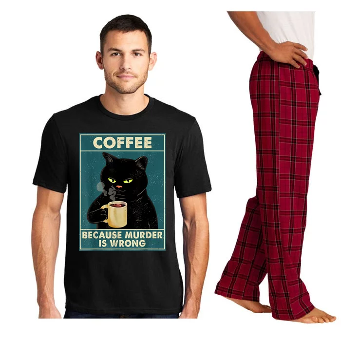 Black Cat Coffee Cat Because Murder Is Wrong Cat Pajama Set