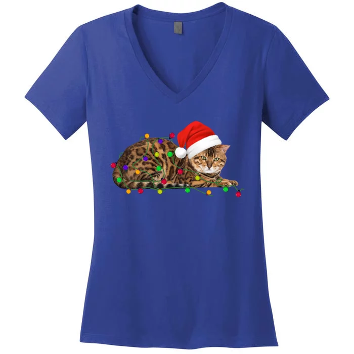 Bengal Cat Christmas Lights Xmas Cat Lover Great Gift Women's V-Neck T-Shirt