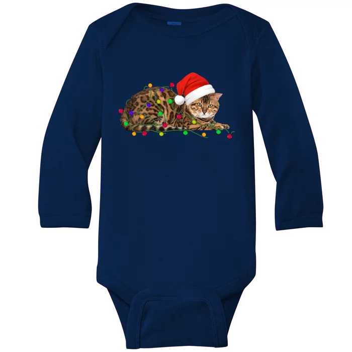 Bengal Cat Christmas Lights Xmas Cat Lover Great Gift Baby Long Sleeve Bodysuit