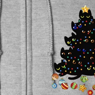 Black Cat Christmas Tree Light Funny Cat Lover Christmas Full Zip Hoodie