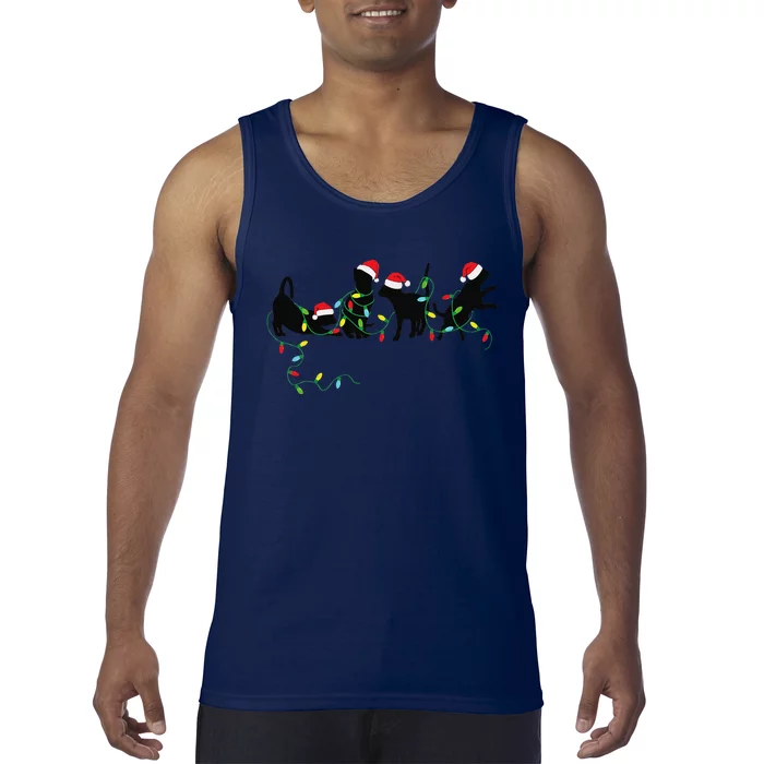 Black Cats Christmas Light Funny Cat Lover Christmas Tank Top