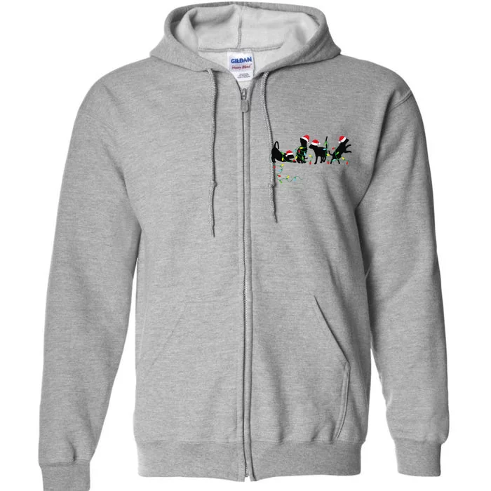 Black Cats Christmas Light Funny Cat Lover Christmas Full Zip Hoodie