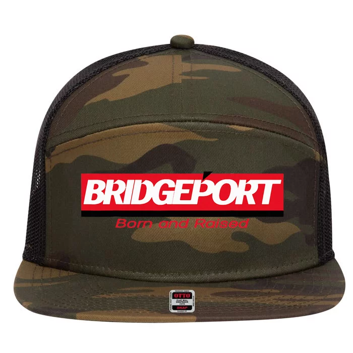 Bridgeport Connecticut Caldor Born And Raised 7 Panel Mesh Trucker Snapback Hat