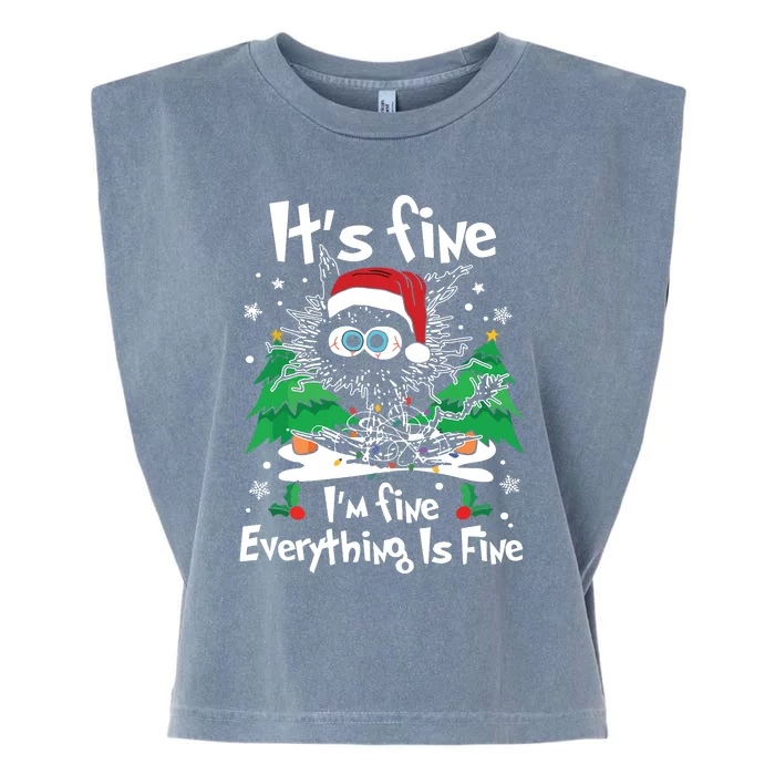 Black Cat Christmas Its Fine Im Fine Everything Is Fine Garment-Dyed Women's Muscle Tee