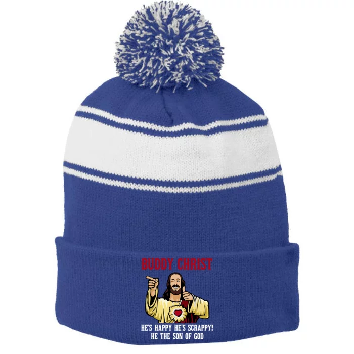 Buddy Christ Christmas Cool Jesus Religious Christian Stripe Pom Pom Beanie