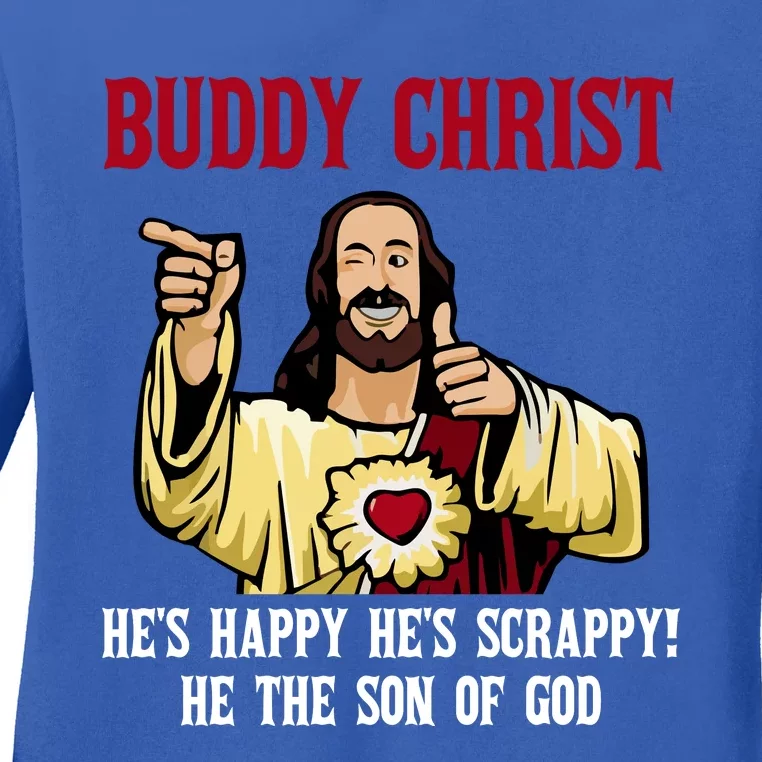 Buddy Christ Christmas Cool Jesus Religious Christian Ladies Long Sleeve Shirt