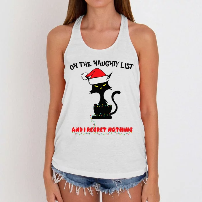 Black Cat Christmas On The Naughty List And I Regret Nothing Women's Knotted Racerback Tank