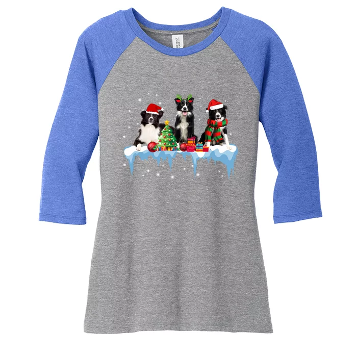 Border Collie Christmas Reindeer Santa Hat Scraf Xmas Pajama Gift Women's Tri-Blend 3/4-Sleeve Raglan Shirt