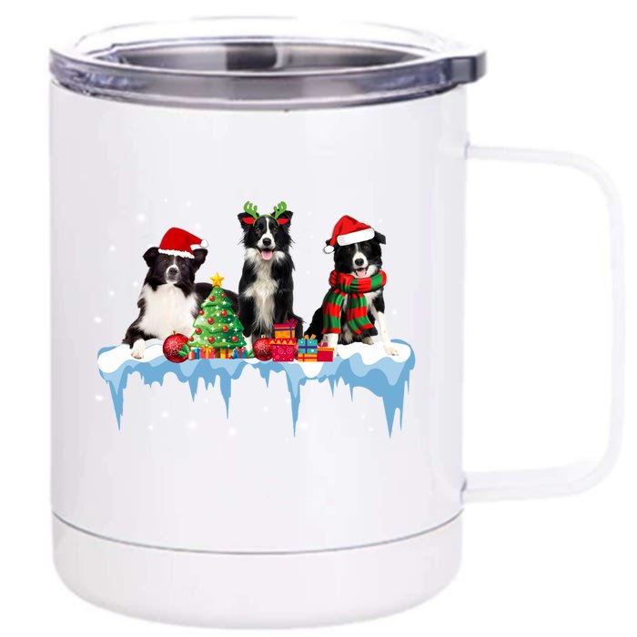 Border Collie Christmas Reindeer Santa Hat Scraf Xmas Pajama Gift Front & Back 12oz Stainless Steel Tumbler Cup