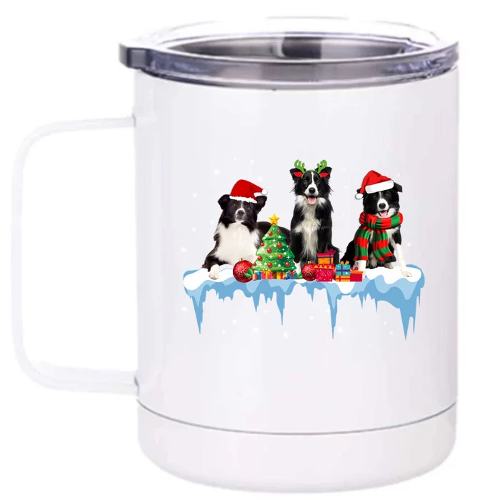 Border Collie Christmas Reindeer Santa Hat Scraf Xmas Pajama Gift Front & Back 12oz Stainless Steel Tumbler Cup