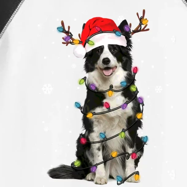 Border Collie Christmas Santa Xmas Lights Dog Lover Gift Toddler Fine Jersey T-Shirt