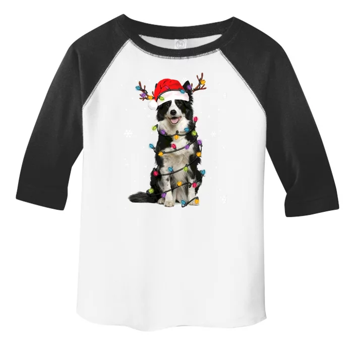 Border Collie Christmas Santa Xmas Lights Dog Lover Gift Toddler Fine Jersey T-Shirt