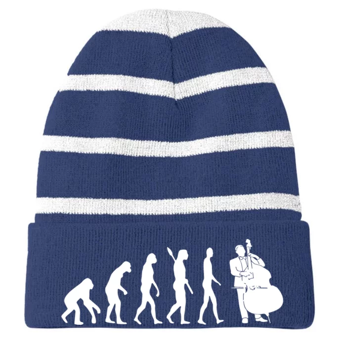 Bass Clef Double Bass Player Bass Guitarist Evolution Striped Beanie with Solid Band