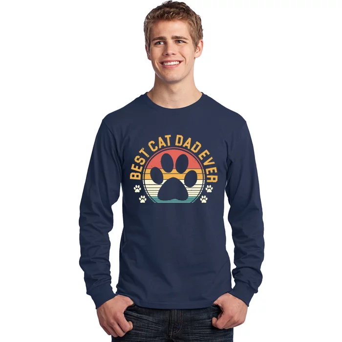 Best Cat Dad Ever Retro Sunset Long Sleeve Shirt