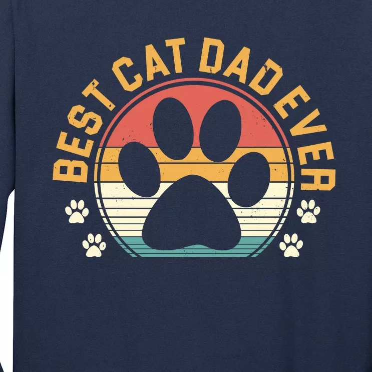 Best Cat Dad Ever Retro Sunset Long Sleeve Shirt