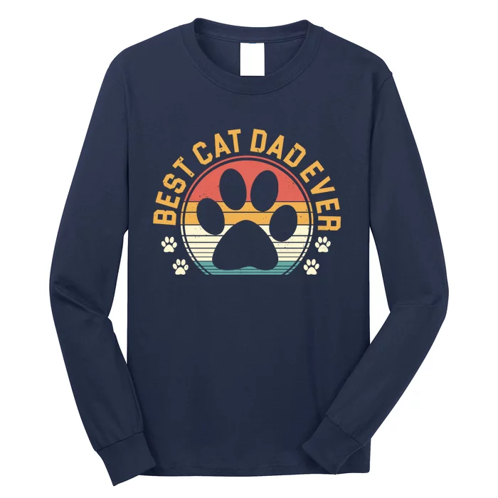 Best Cat Dad Ever Retro Sunset Long Sleeve Shirt