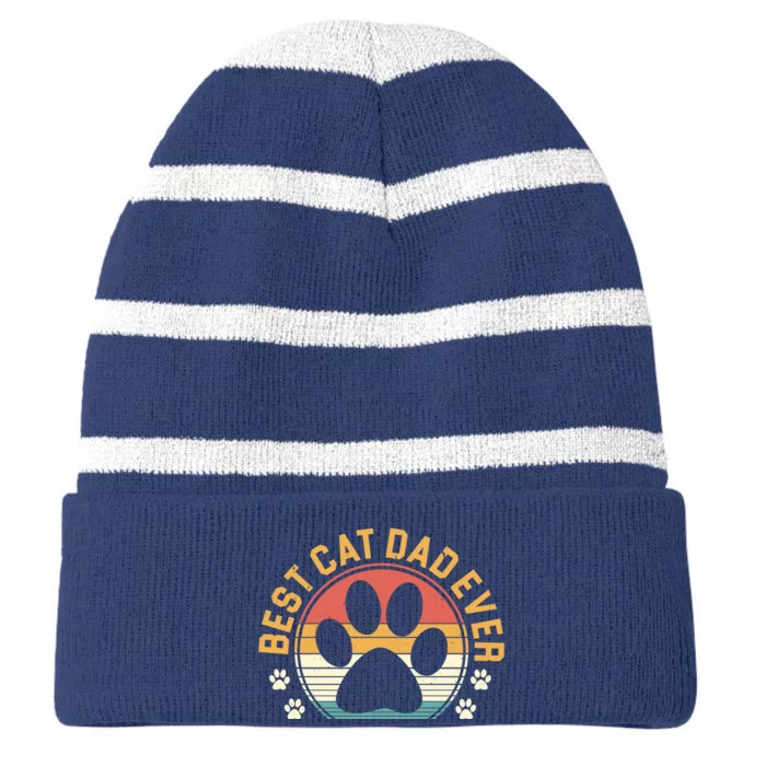 Best Cat Dad Ever Retro Sunset Striped Beanie with Solid Band