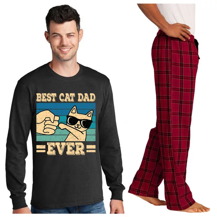 Best Cat Dad Ever Funny Cat Retro Men Long Sleeve Pajama Set