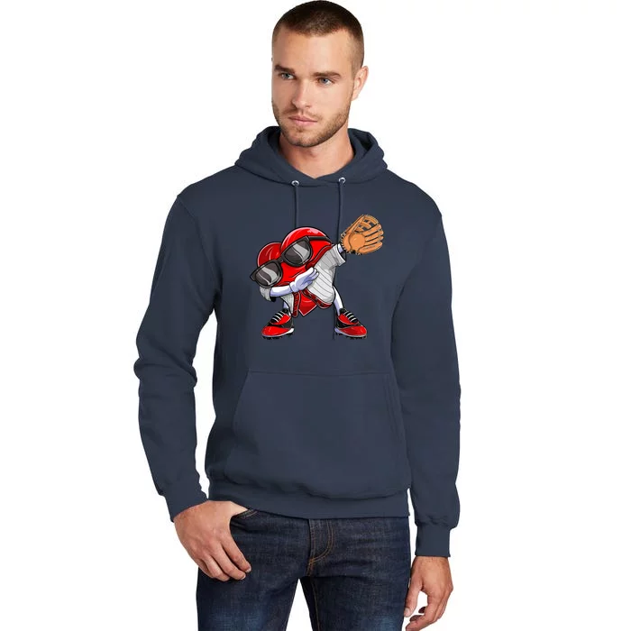 Baseball Catcher Dabbing Heart Valentines Day Tall Hoodie