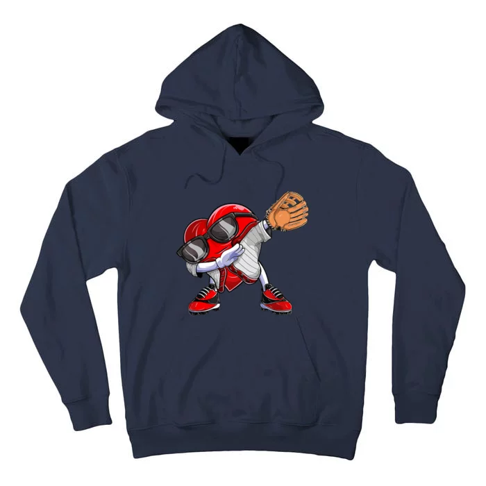 Baseball Catcher Dabbing Heart Valentines Day Tall Hoodie