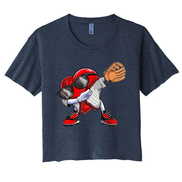 Baseball Catcher Dabbing Heart Valentines Day Women's Crop Top Tee