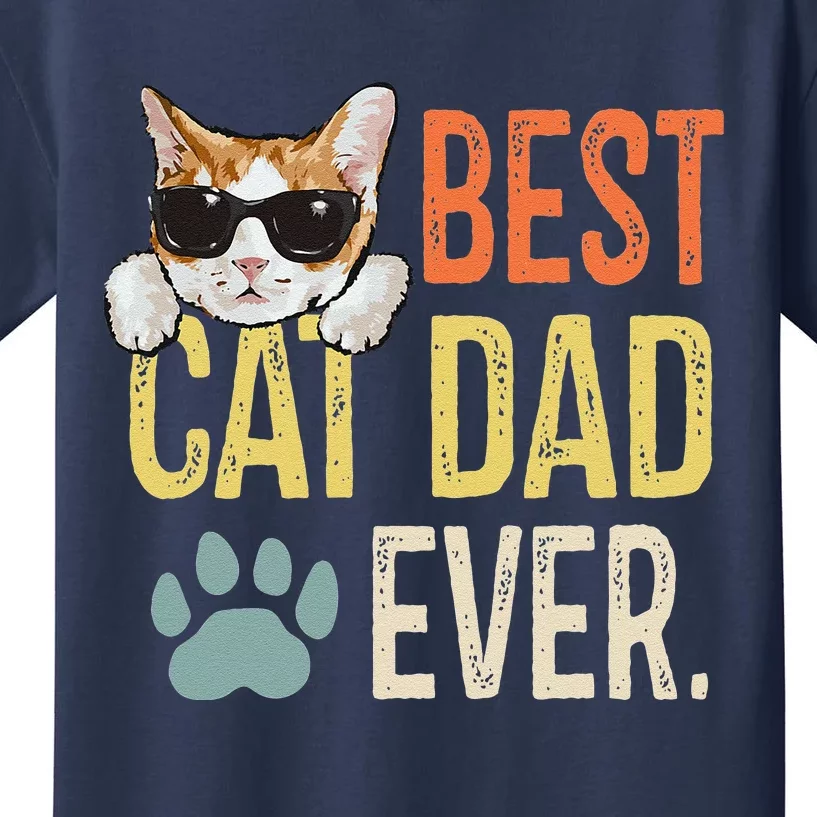 Best Cat Dad Ever Funny Retro Cat Lover Fathers Day Kids T-Shirt