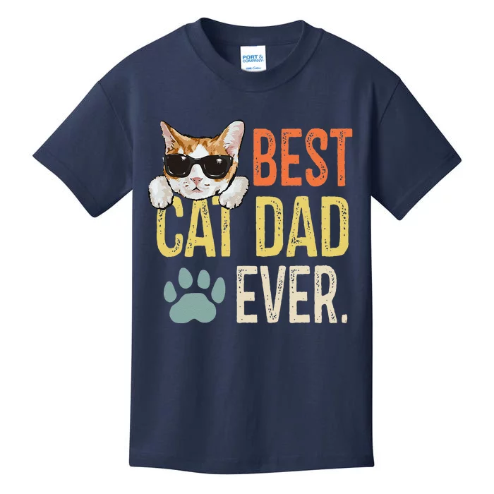 Best Cat Dad Ever Funny Retro Cat Lover Fathers Day Kids T-Shirt