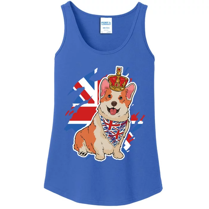 British Corgi Dog Crown Union Jack Queens Platinum Jubilee Great Gift Ladies Essential Tank