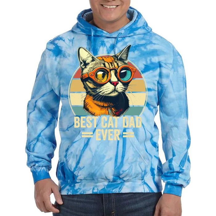 Best Cat Dad Ever Vintage Funny Cat Dad Fathers Day Tie Dye Hoodie