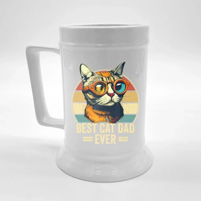 Best Cat Dad Ever Vintage Funny Cat Dad Fathers Day Front & Back Beer Stein