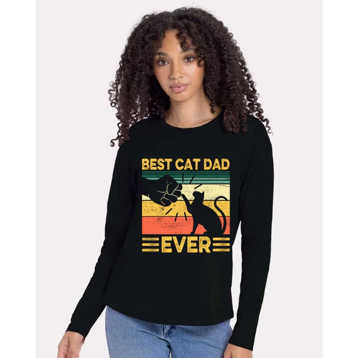 Best Cat Dad Ever Retro Daddy Cat Paw Fist Bump Fathers Day Gift Womens Cotton Relaxed Long Sleeve T-Shirt