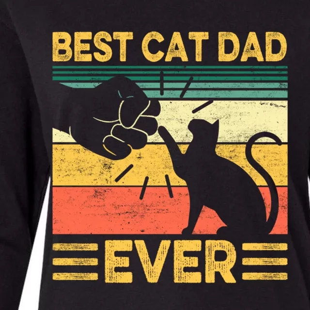 Best Cat Dad Ever Retro Daddy Cat Paw Fist Bump Fathers Day Gift Womens Cotton Relaxed Long Sleeve T-Shirt