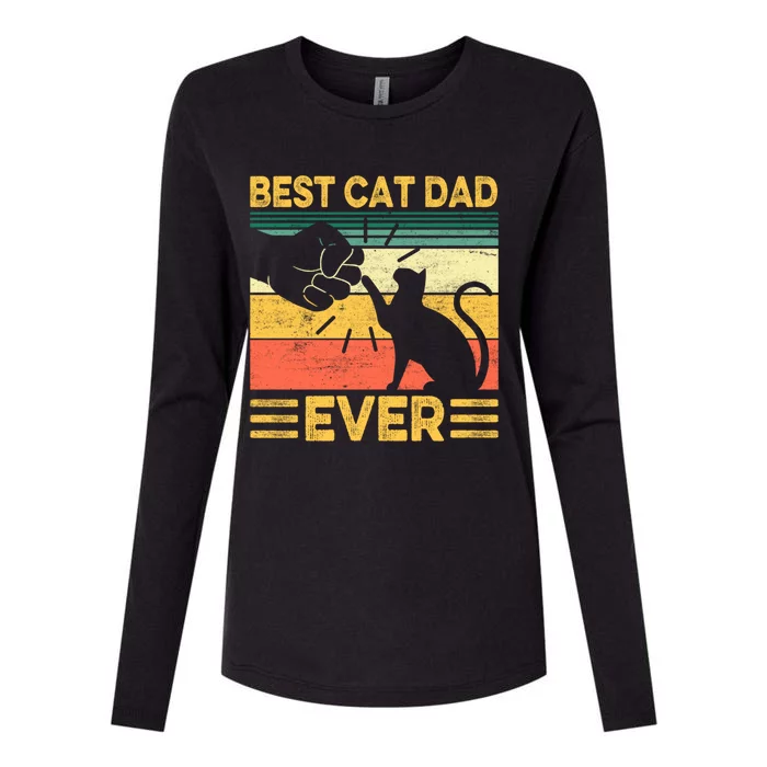 Best Cat Dad Ever Retro Daddy Cat Paw Fist Bump Fathers Day Gift Womens Cotton Relaxed Long Sleeve T-Shirt