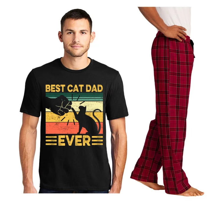 Best Cat Dad Ever Retro Daddy Cat Paw Fist Bump Fathers Day Gift Pajama Set