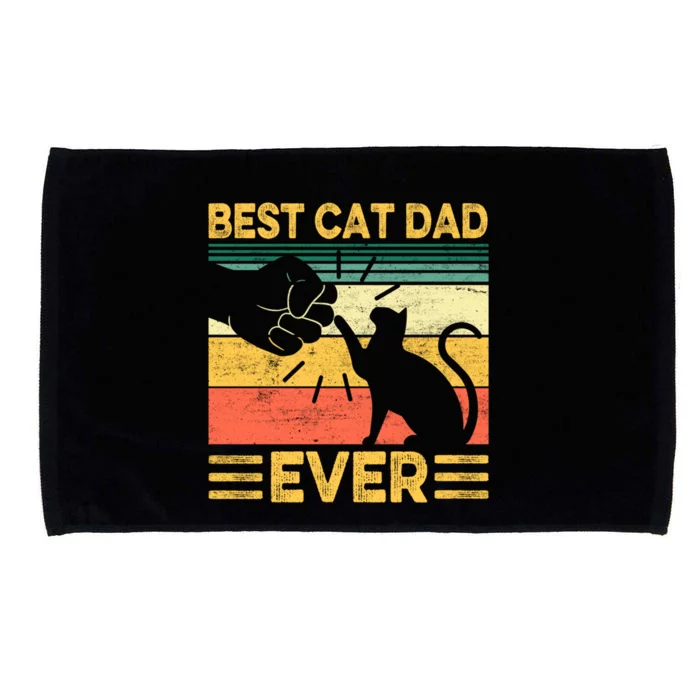 Best Cat Dad Ever Retro Daddy Cat Paw Fist Bump Fathers Day Gift Microfiber Hand Towel