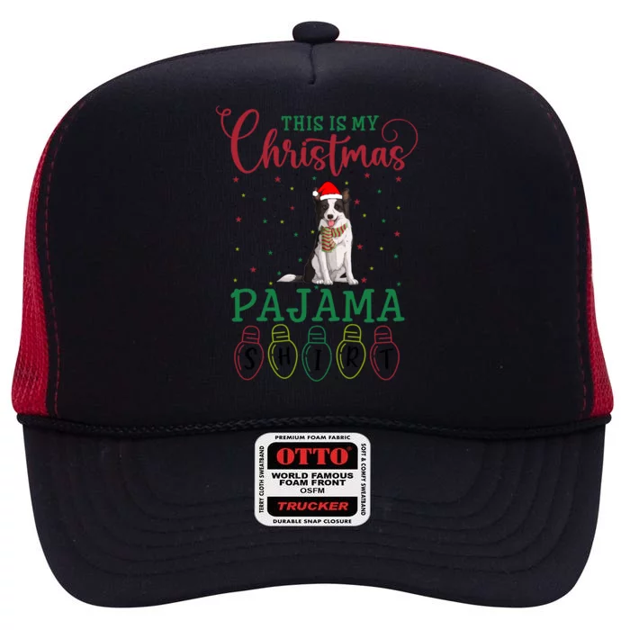 Border Collie Dog Xmas Light This Is My Christmas Pajama Gift High Crown Mesh Trucker Hat