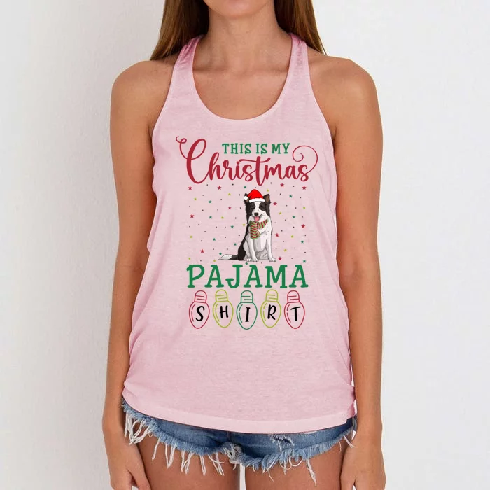 Border Collie Dog Xmas Light This Is My Christmas Pajama Gift Women's Knotted Racerback Tank