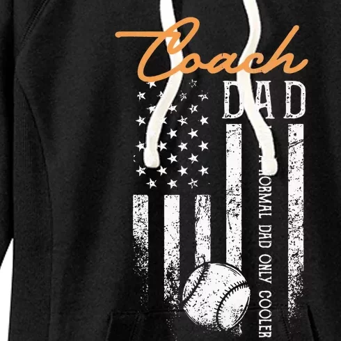 Baseball Coach Dad Like A Normal Dad Only Cooler USA Flag Women's Fleece Hoodie